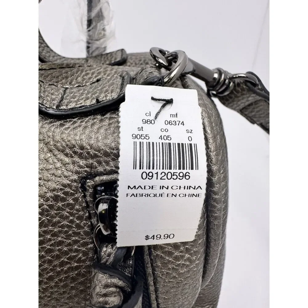 Express Gunmetal Metallic Pebbled Faux Leather Crossbody Handbag NWT Zip Pockets
